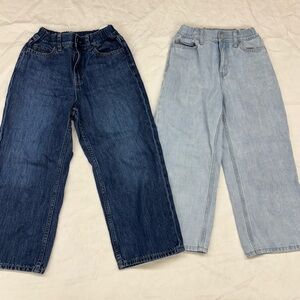 Uniqlo Kids Wide Straight Jeans Size 5/6 Lot of 2‎ Pairs Light Dark Denim
